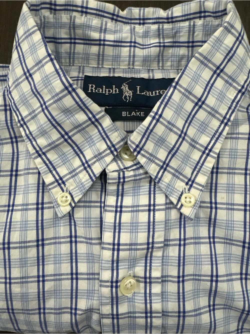 Ralph Lauren Men's Blue and White Plaid Button-Down Shirt